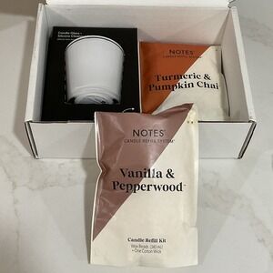 Notes Refill Candle System 1 Glass Cup, Silicone Insert & Scents Refill Kit New